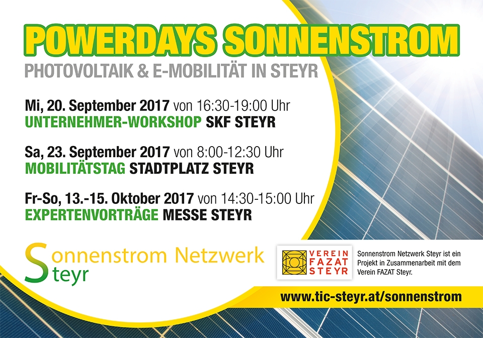 Powerdays Sonnenstrom, Veranstaltungsreihe zu Photovoltaik vom Expertennetzwerk Sonnenstrom Netzwerk Steyr